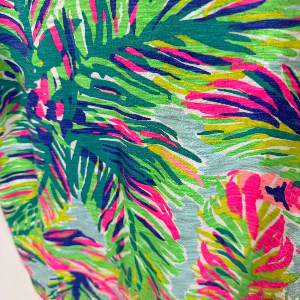 Lilly Pulitzer T-Shirt Womens S Green Palm Print V-Neck Slub Cotton Short Sleeve - Picture 9 of 9